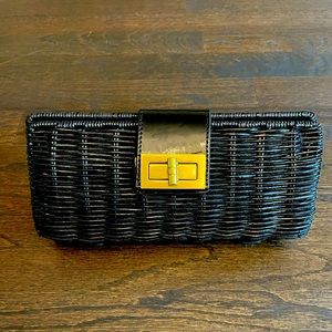 J.Crew black wicker clutch w/ gold clasp